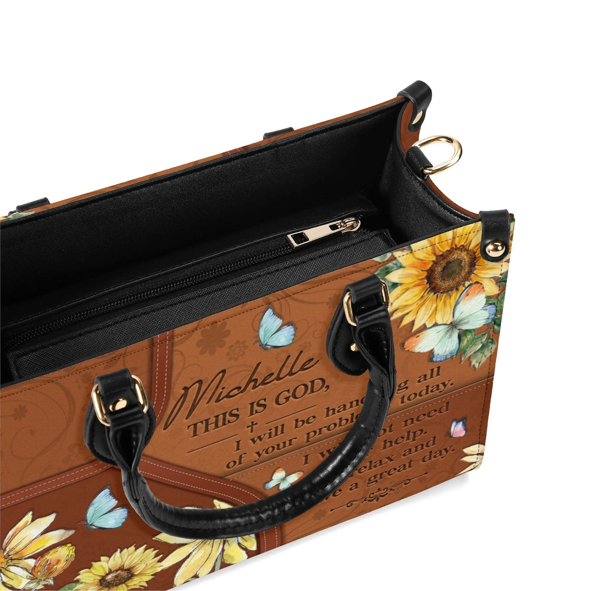Personalized Floral Butterfly Christian Leather Handbag - Religious Leather Bag - Christian Gifts For Women