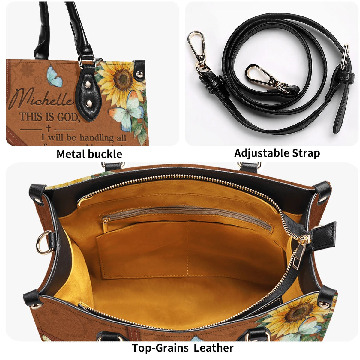Personalized Floral Butterfly Christian Leather Handbag - Religious Leather Bag - Christian Gifts For Women