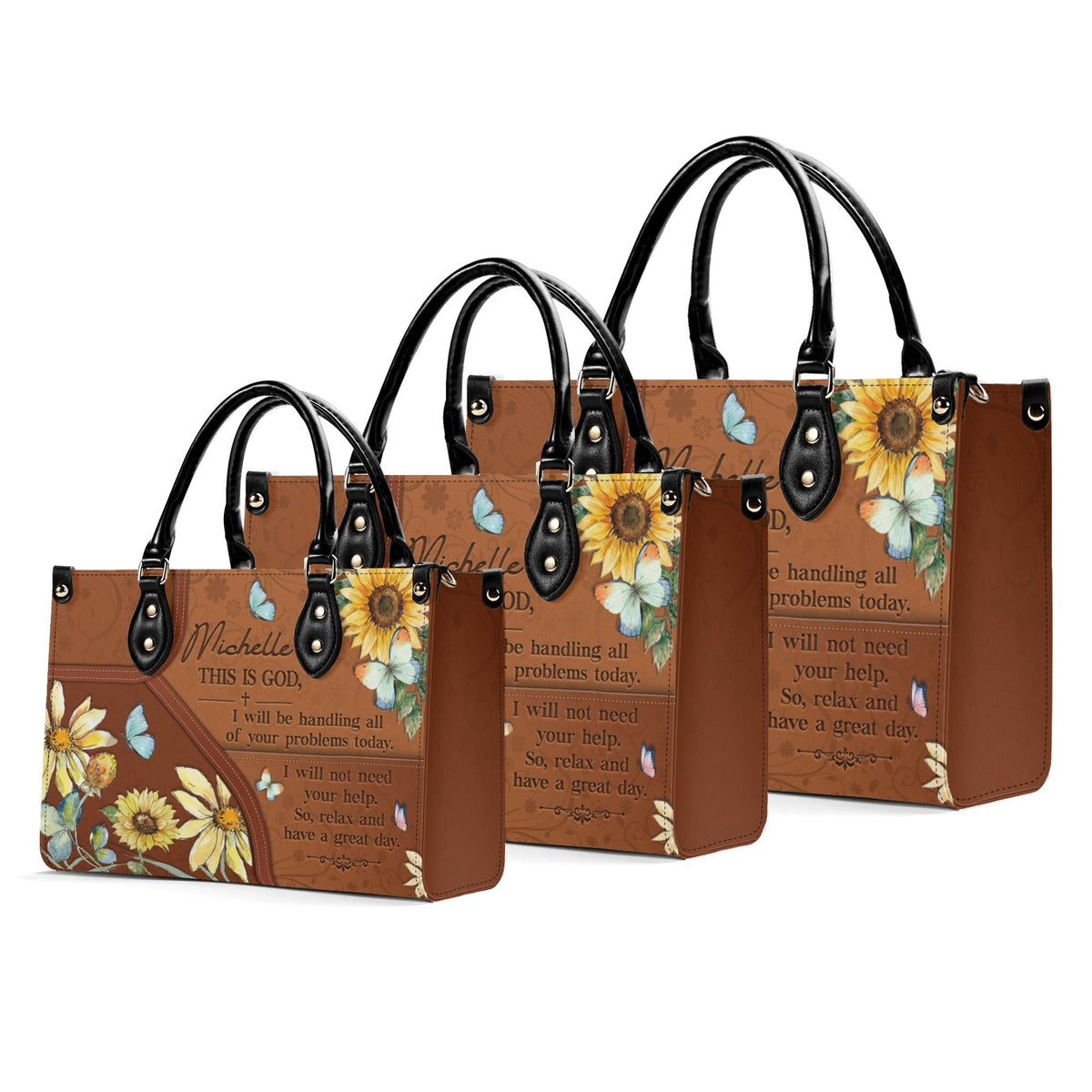 Personalized Floral Butterfly Christian Leather Handbag - Religious Leather Bag - Christian Gifts For Women