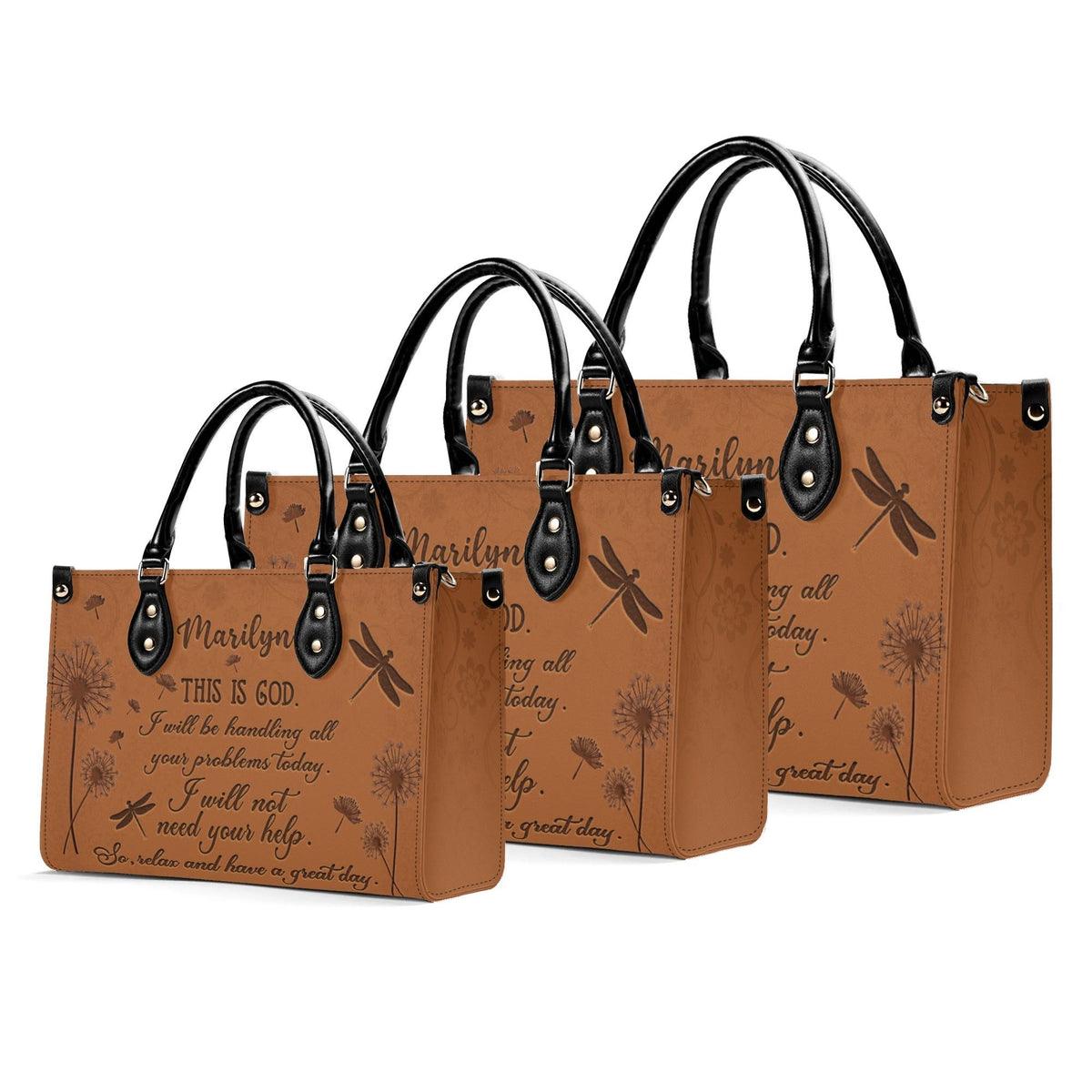 Personalized Dandelion Dragonfly Christian Leather Handbag - Religious Leather Bag - Christian Gifts For Women
