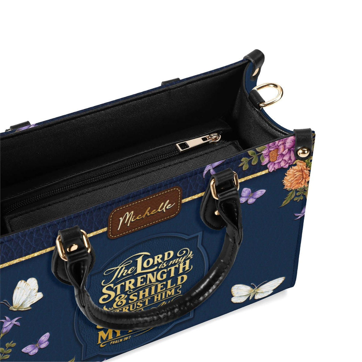 Personalized Floral Butterfly Christian Leather Handbag - Religious Leather Bag - Christian Gifts For Women