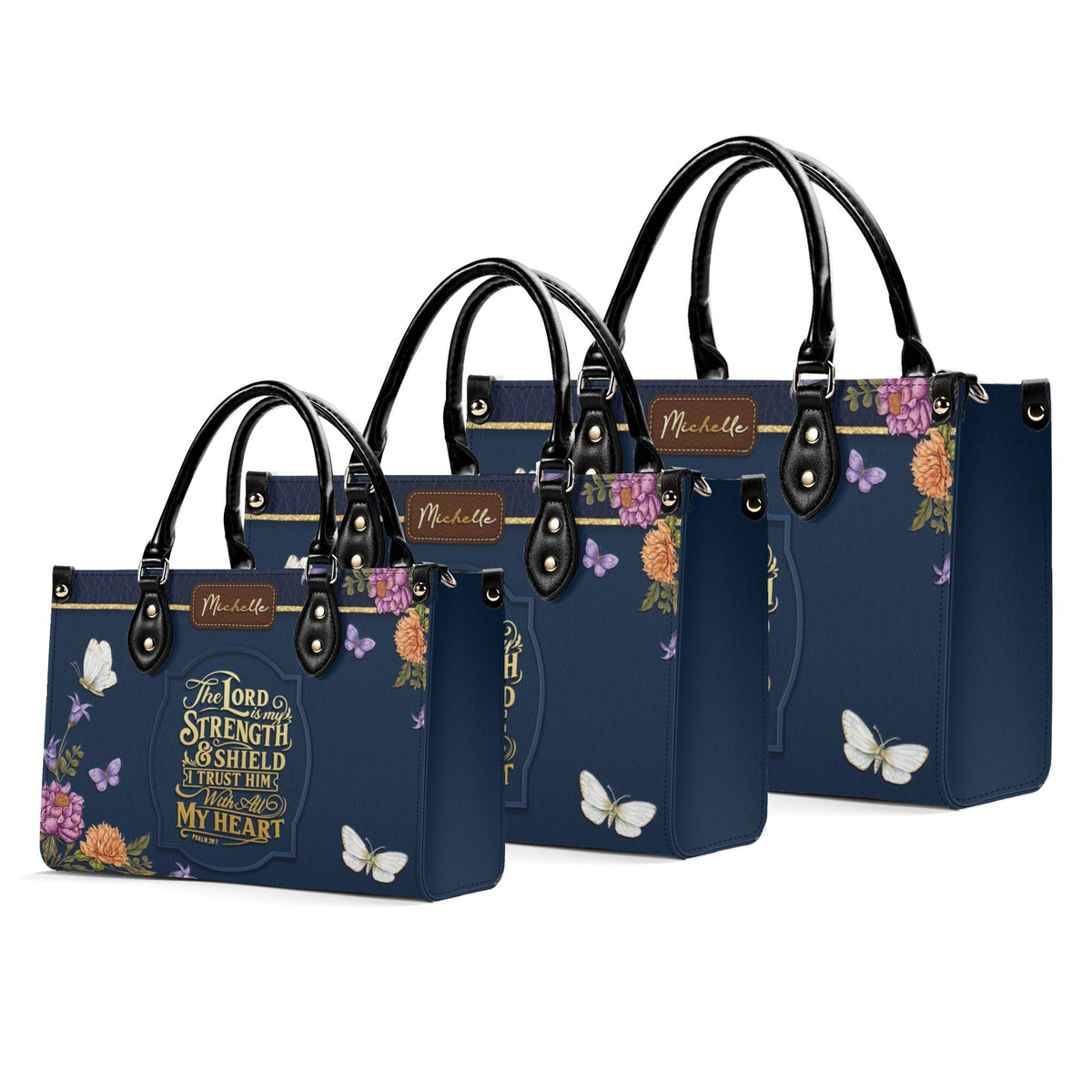Personalized Floral Butterfly Christian Leather Handbag - Religious Leather Bag - Christian Gifts For Women
