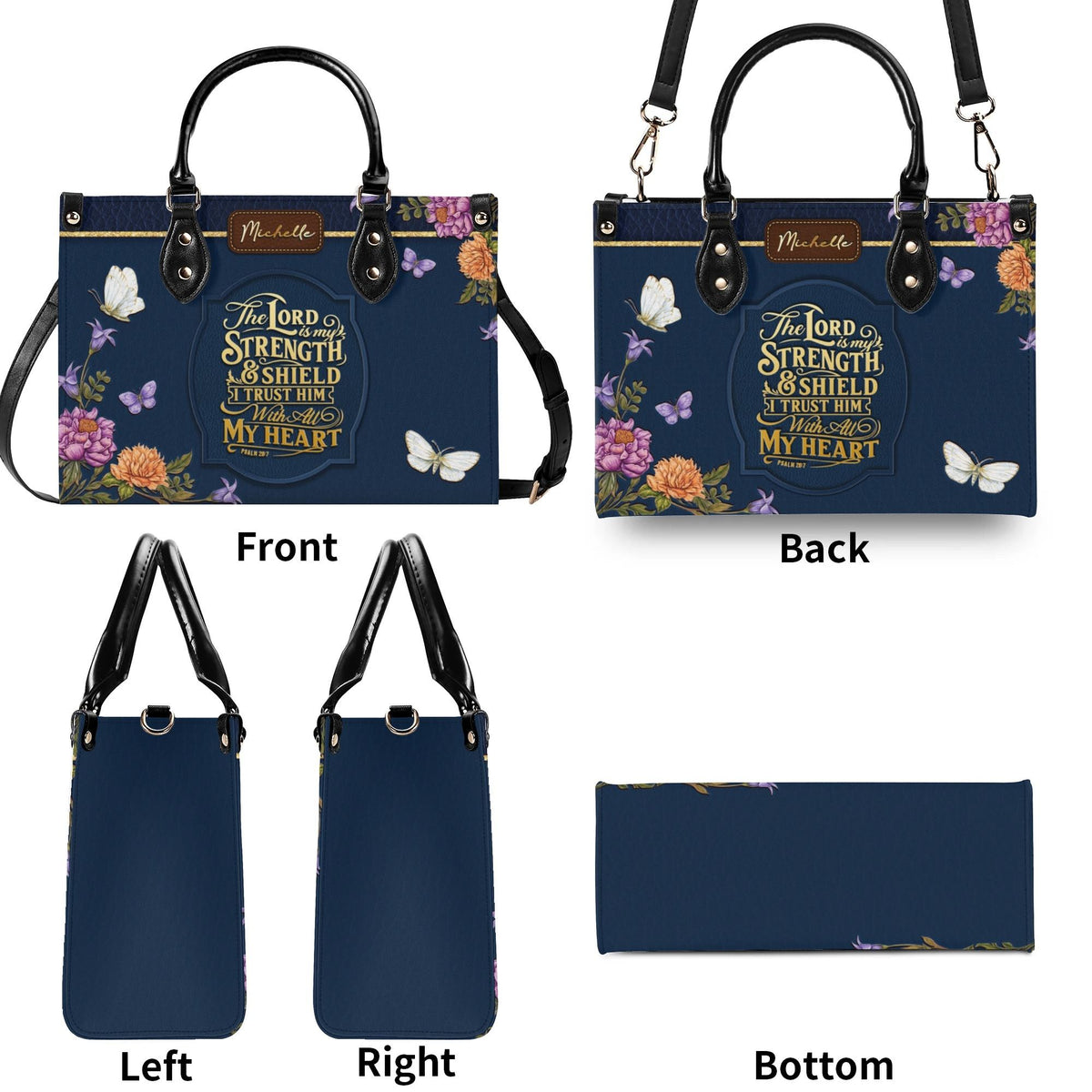 Personalized Floral Butterfly Christian Leather Handbag - Religious Leather Bag - Christian Gifts For Women