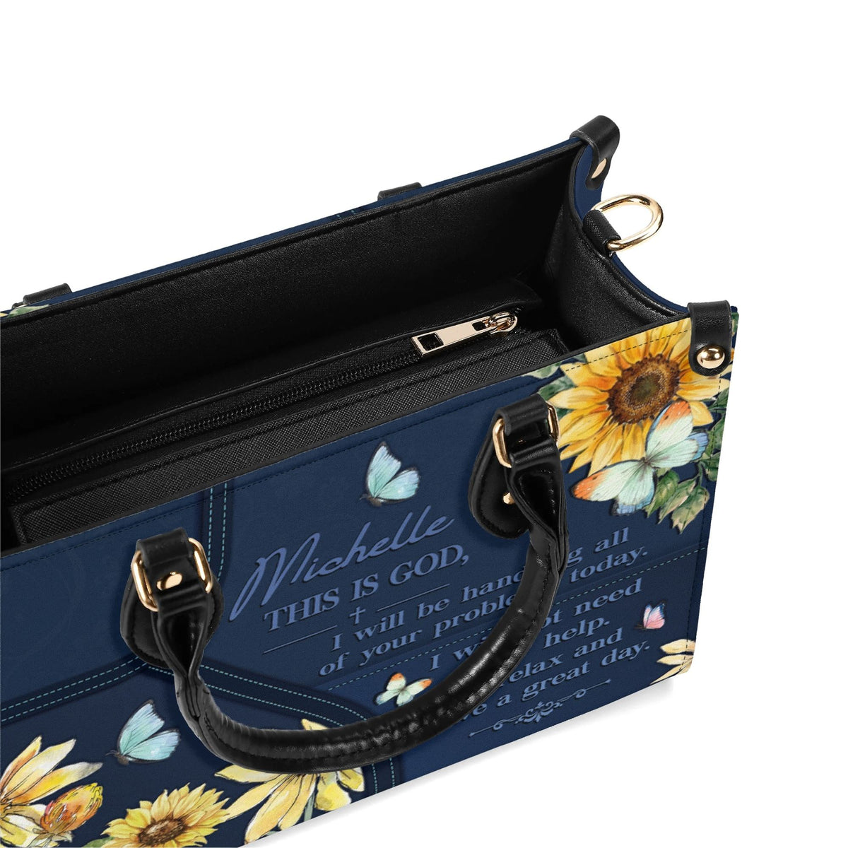 Personalized Floral Butterfly Christian Leather Handbag - Religious Leather Bag - Christian Gifts For Women