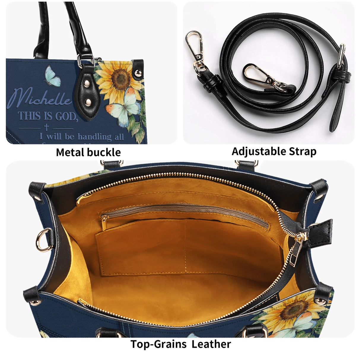 Personalized Floral Butterfly Christian Leather Handbag - Religious Leather Bag - Christian Gifts For Women