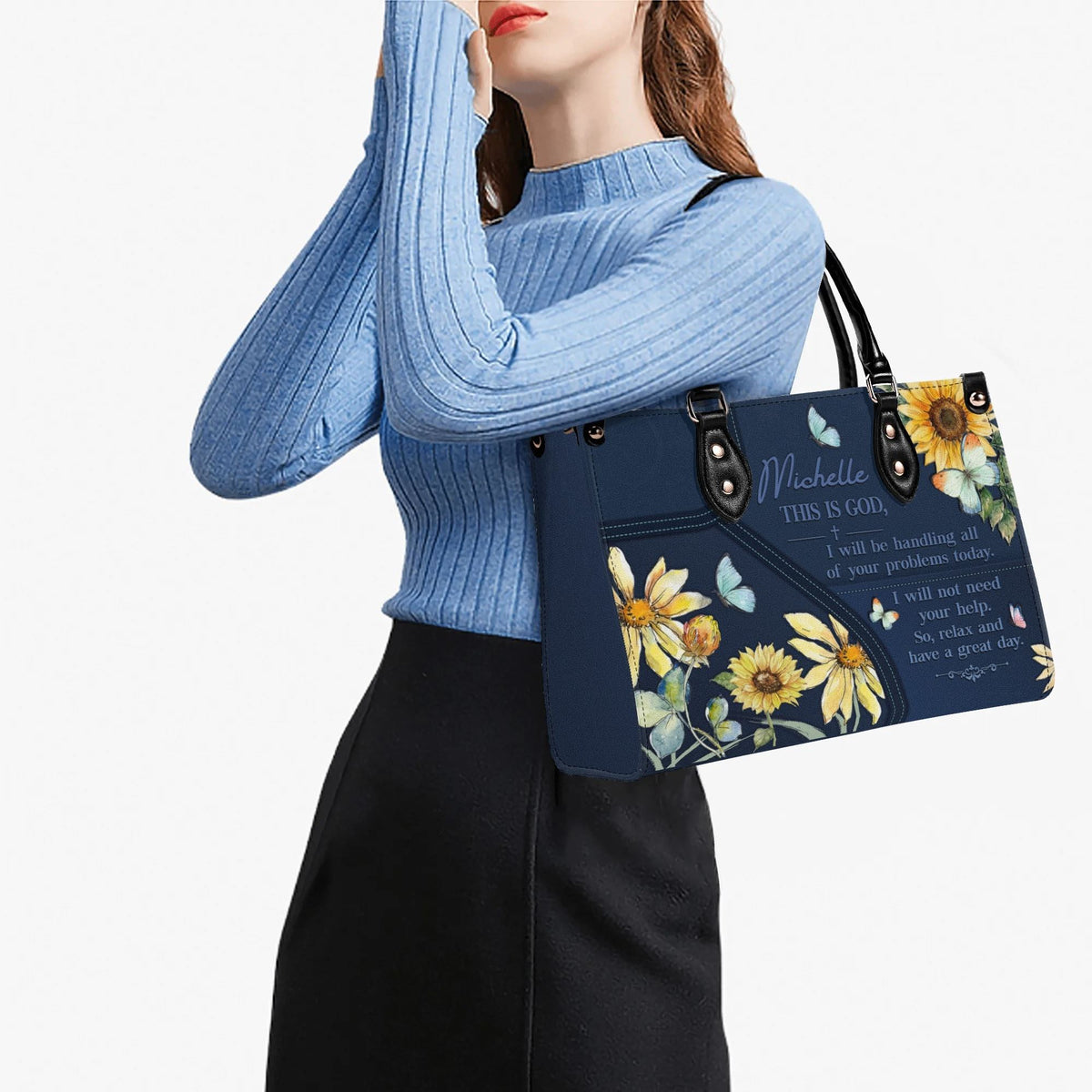Personalized Floral Butterfly Christian Leather Handbag - Religious Leather Bag - Christian Gifts For Women