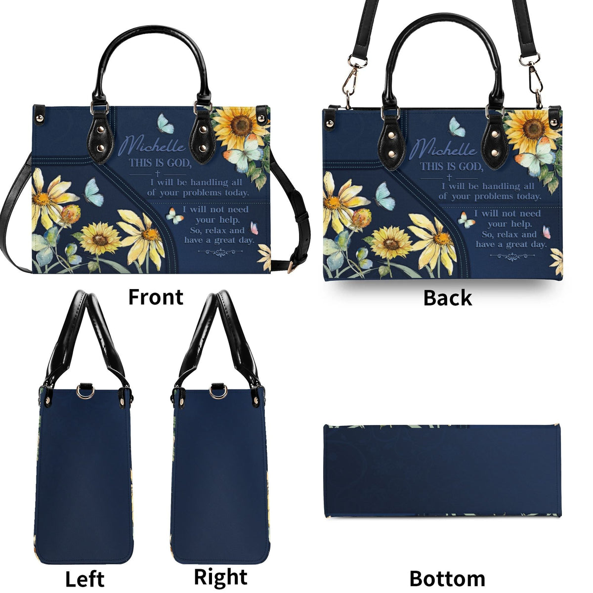 Personalized Floral Butterfly Christian Leather Handbag - Religious Leather Bag - Christian Gifts For Women