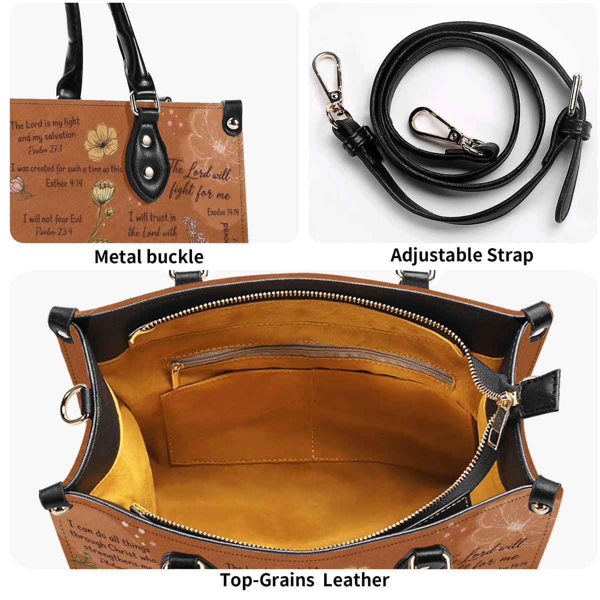 Personalized Christian Leather Handbag - Bible Verse Leather Bag - Christian Gifts For Women