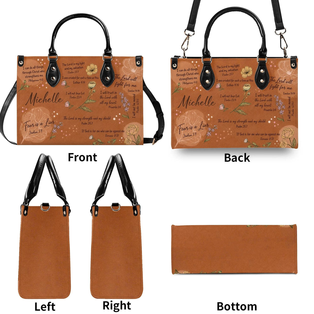 Personalized Christian Leather Handbag - Bible Verse Leather Bag - Christian Gifts For Women