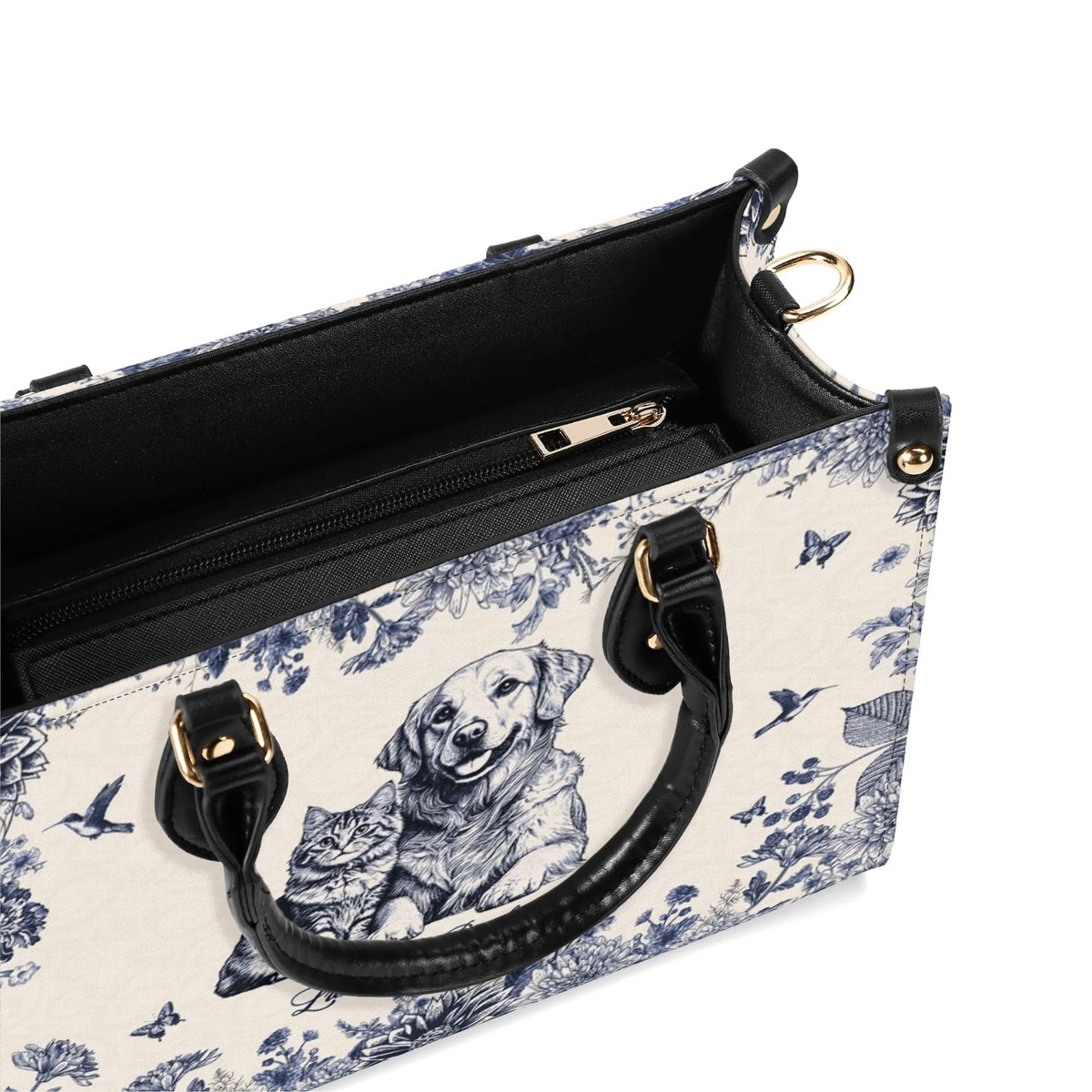 Personalized Floral Pet Photo Leather Handbag - Leather Bag For Dog Cat Mom - Gifts For Dog Cat Lovers