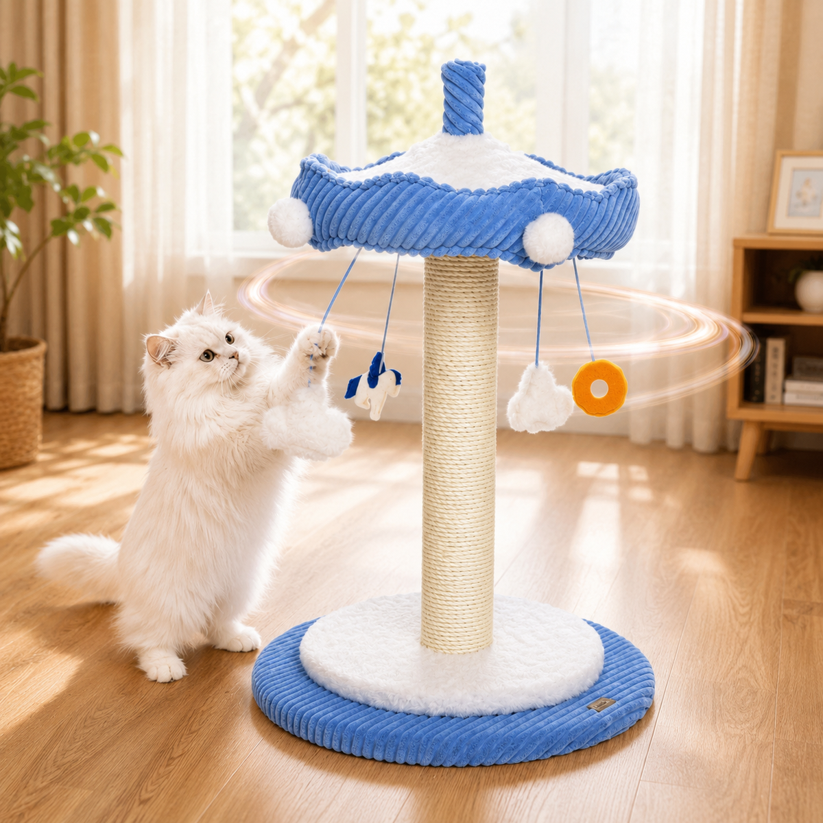 Whimsical Carousel Cat Tree & Sisal Scratching Post with Interactive Toys