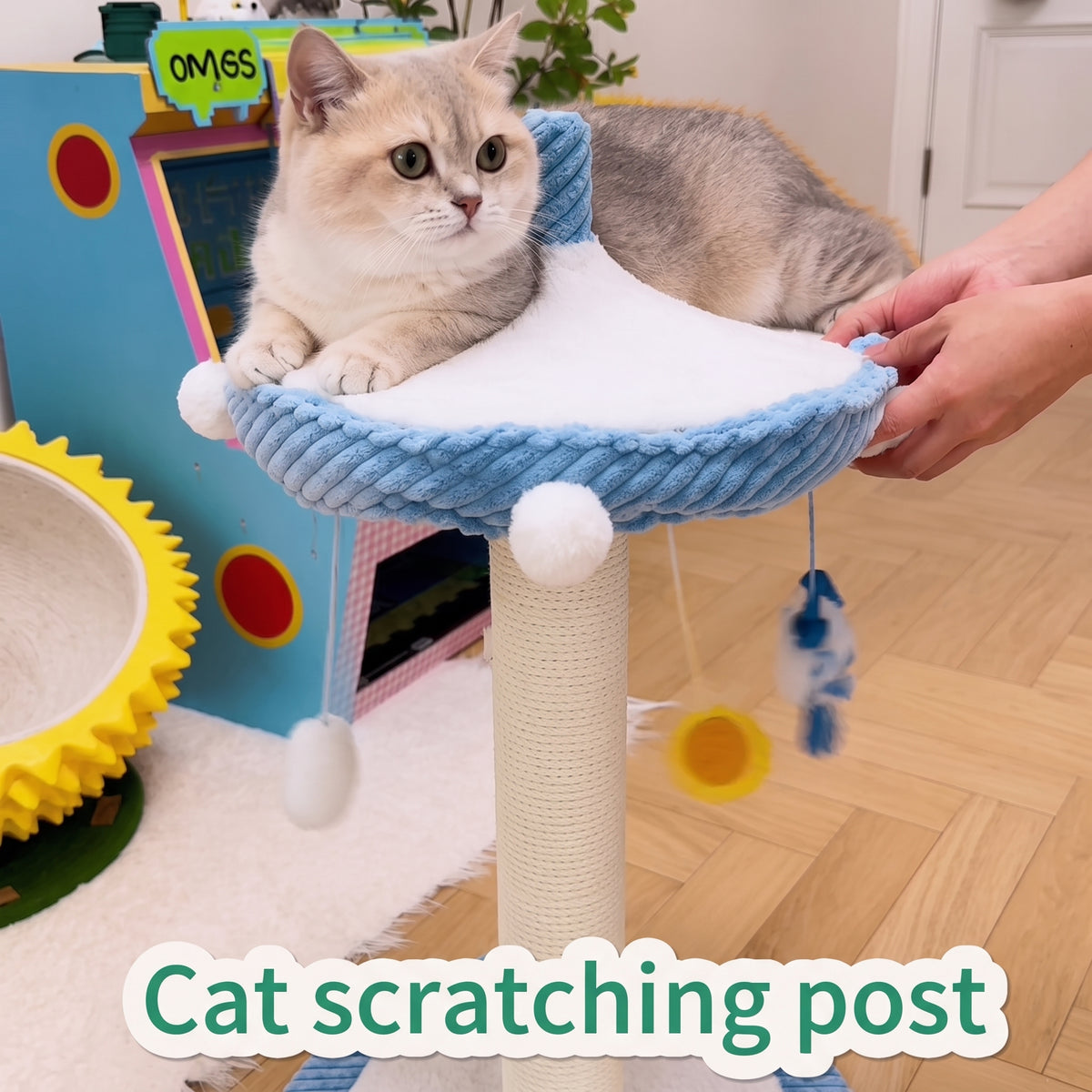 Whimsical Carousel Cat Tree & Sisal Scratching Post with Interactive Toys