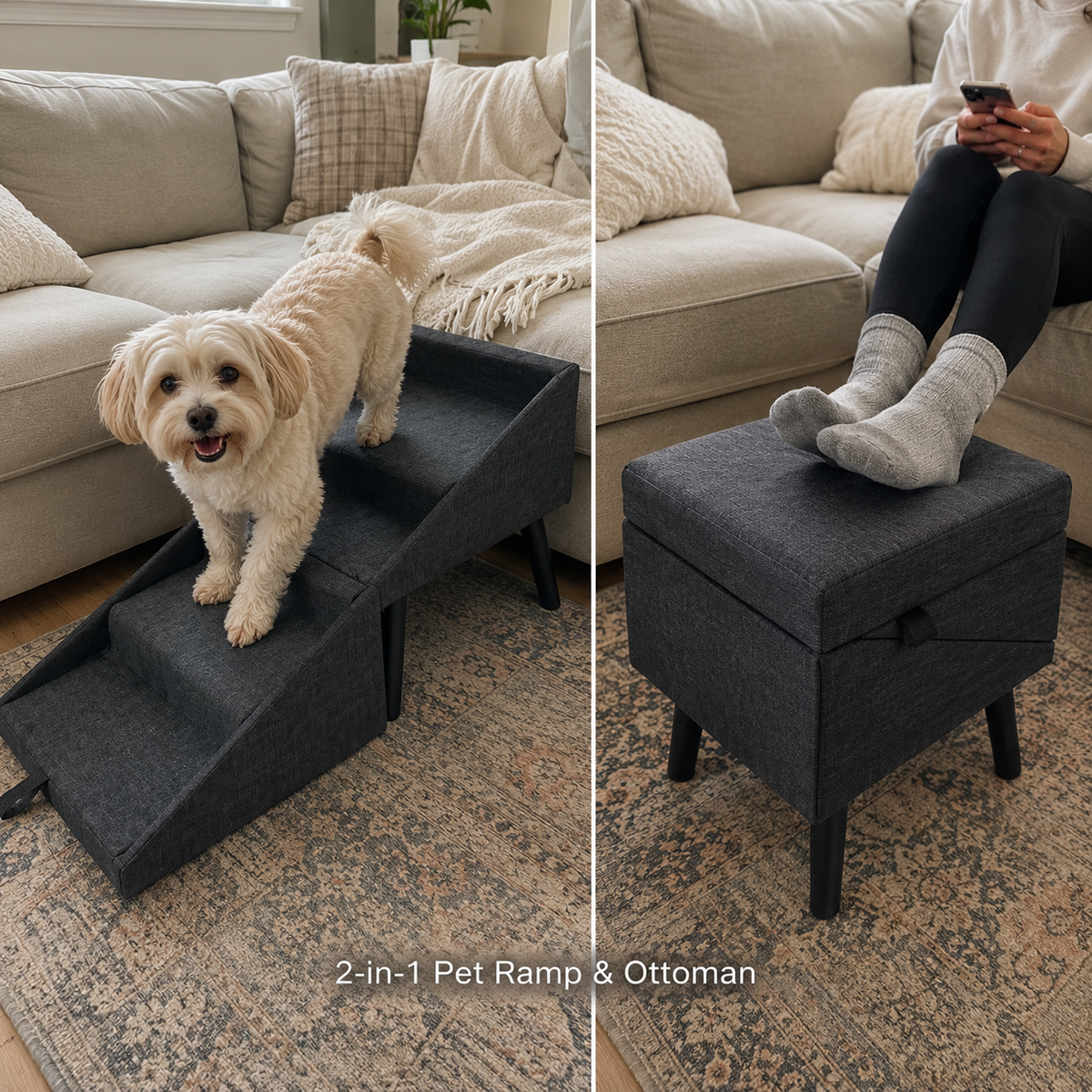 Foldable Dog Ramp for Bed & Couch – Non-Slip Pet Stairs Ramp for Small & Senior Dogs