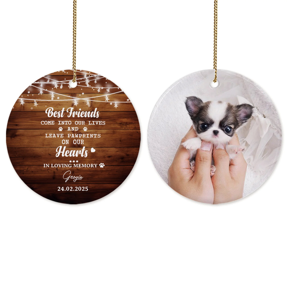 Personalized Dog Cat Memorial Christmas Ceramic Ornaments (2 sides 2 designs) - Custom photo & sayings