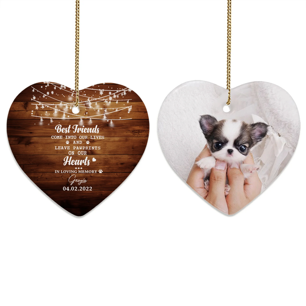Personalized Dog Cat Memorial Christmas Ceramic Ornaments (2 sides 2 designs) - Custom photo & sayings