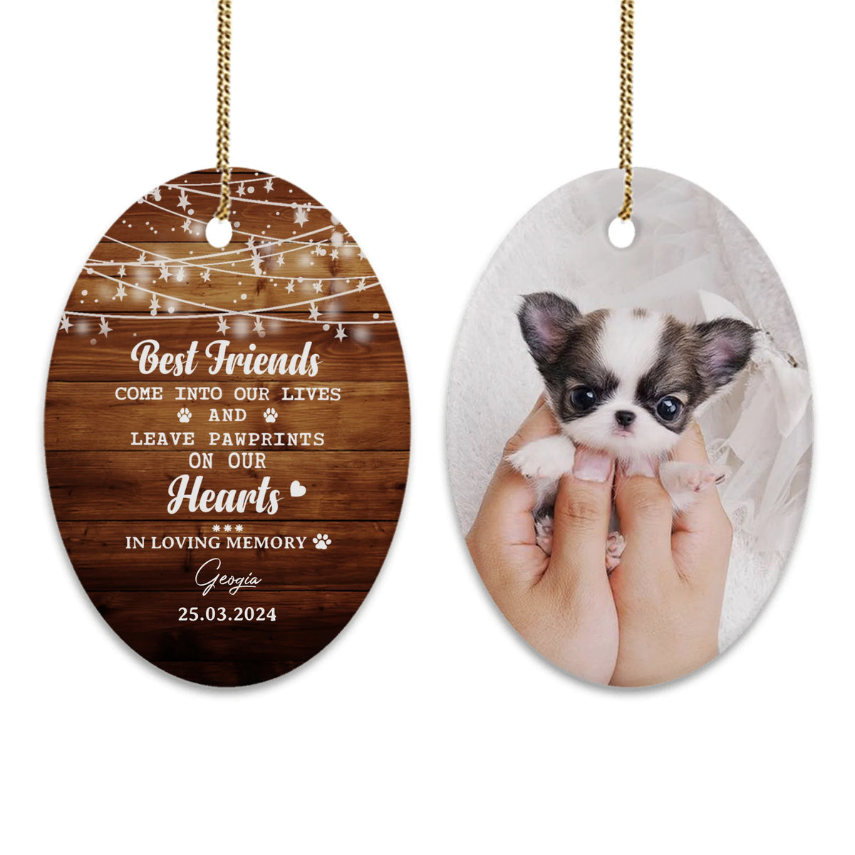 Personalized Dog Cat Memorial Christmas Ceramic Ornaments (2 sides 2 designs) - Custom photo & sayings