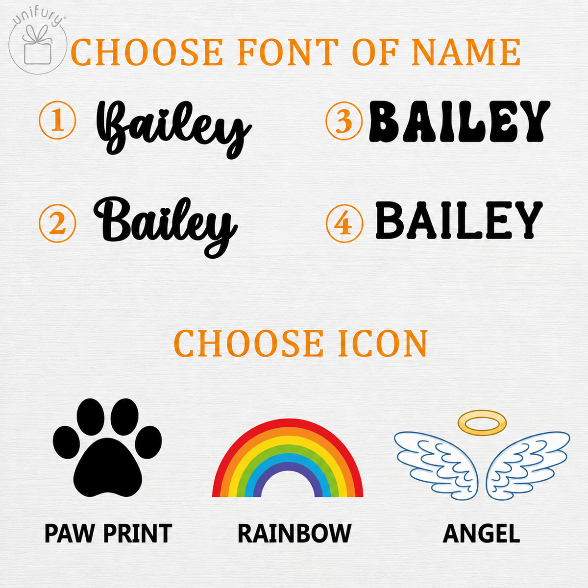 Personalized pet memorial suncatcher customization options for pet name font and memorial icon