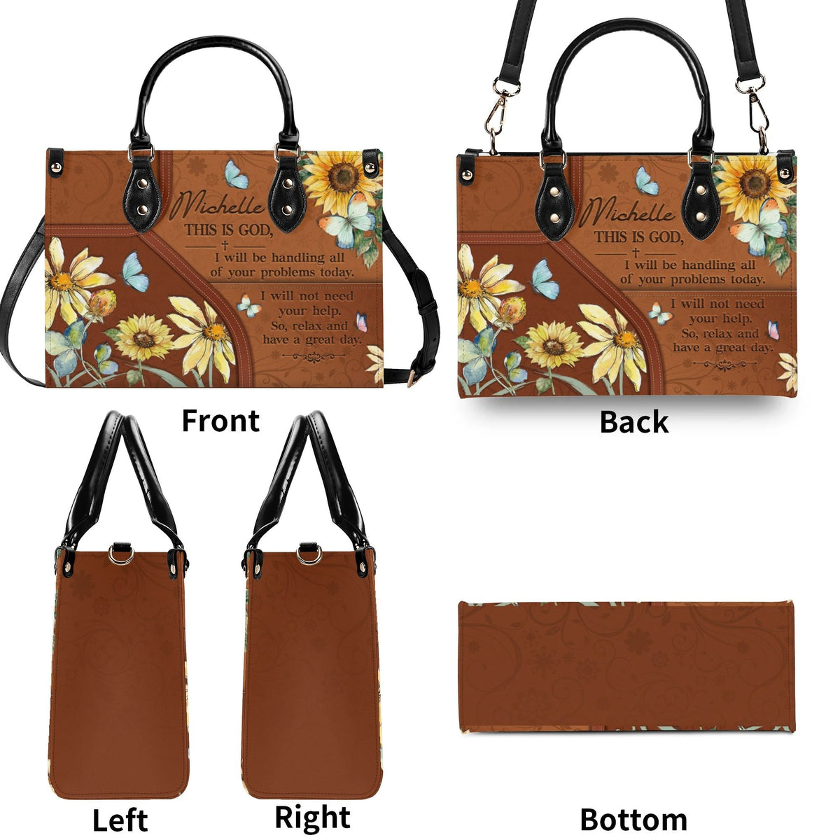 Personalized Floral Butterfly Christian Leather Handbag - Religious Leather Bag - Christian Gifts For Women