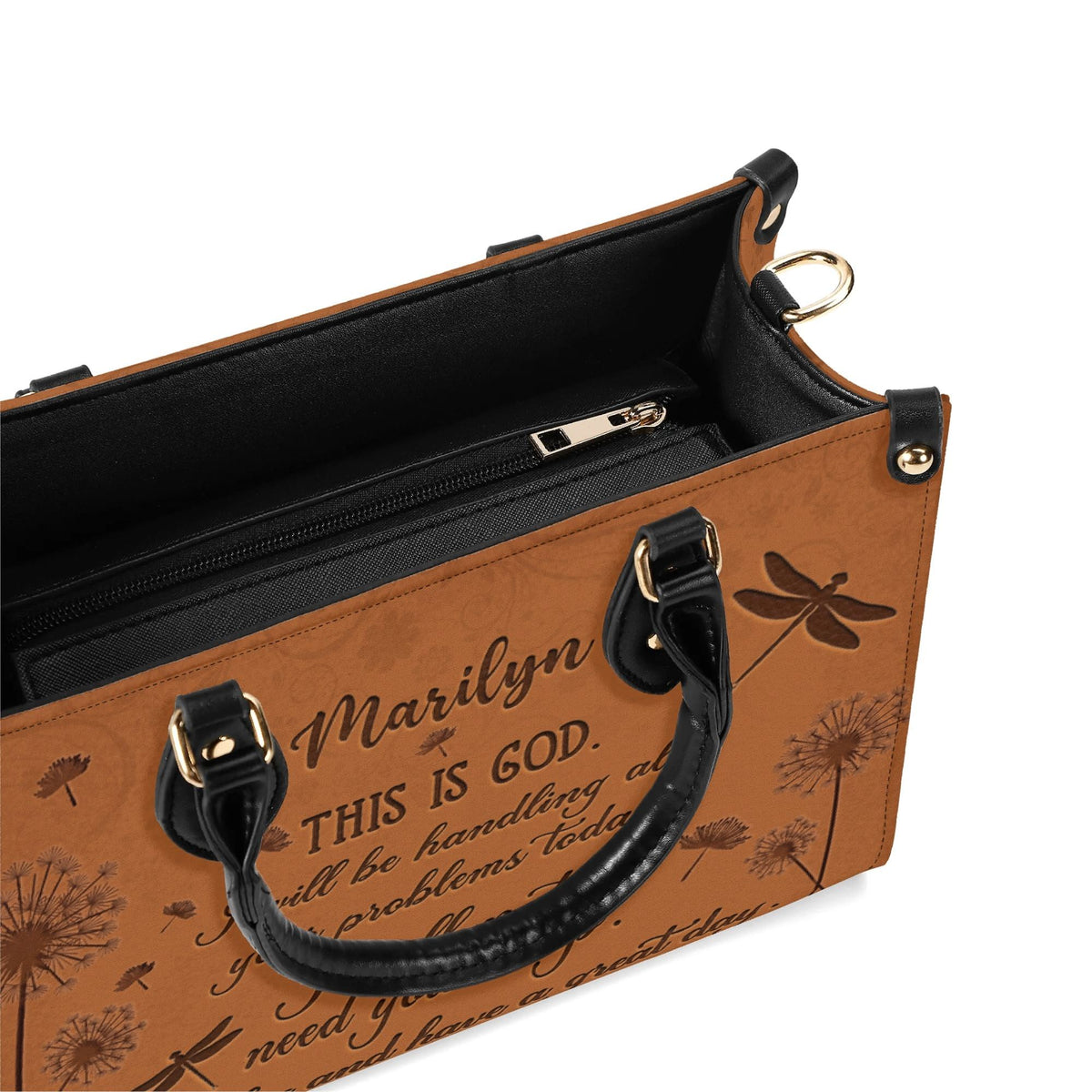 Personalized Dandelion Dragonfly Christian Leather Handbag - Religious Leather Bag - Christian Gifts For Women