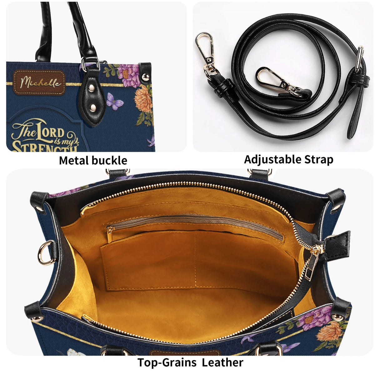 Personalized Floral Butterfly Christian Leather Handbag - Religious Leather Bag - Christian Gifts For Women