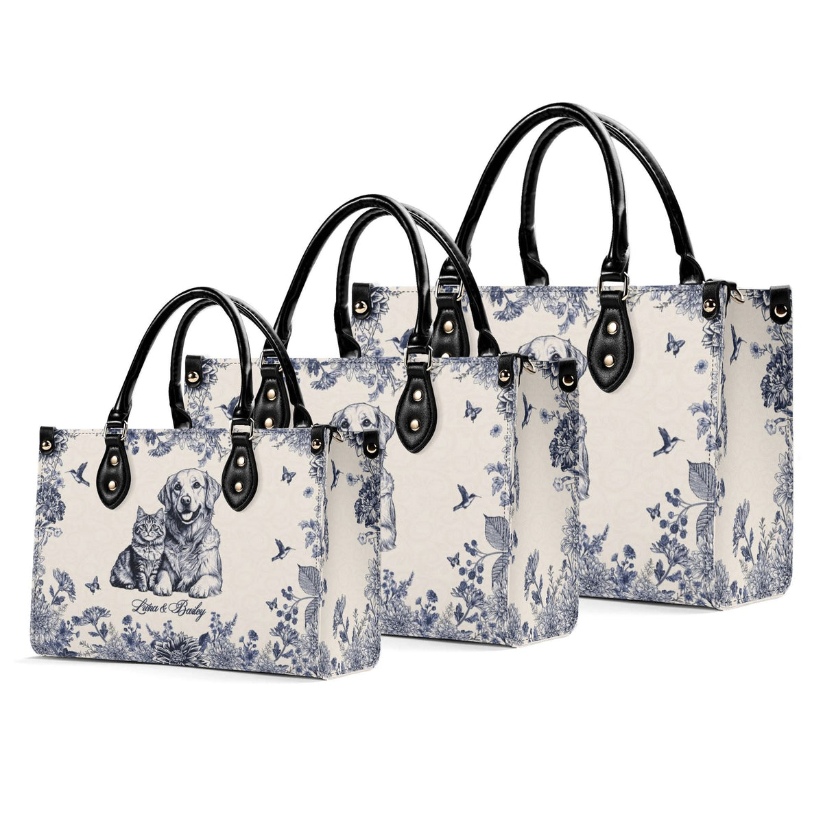 Personalized Floral Pet Photo Leather Handbag - Leather Bag For Dog Cat Mom - Gifts For Dog Cat Lovers
