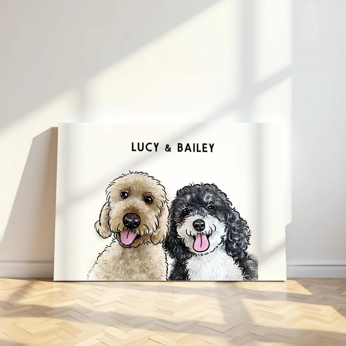 Custom Pet Portrait Canvas Print - Gifts For Dog Mom, Dad, Dog Cat Lovers - 2 Pets