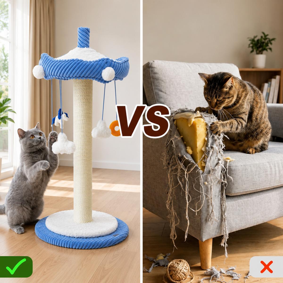 Whimsical Carousel Cat Tree & Sisal Scratching Post with Interactive Toys