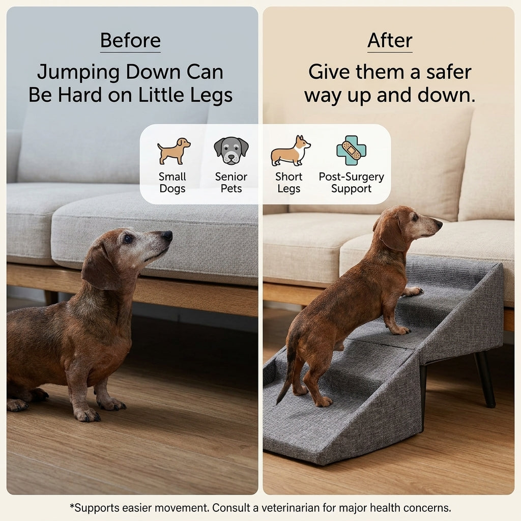 Foldable Dog Ramp for Bed & Couch – Non-Slip Pet Stairs Ramp for Small & Senior Dogs