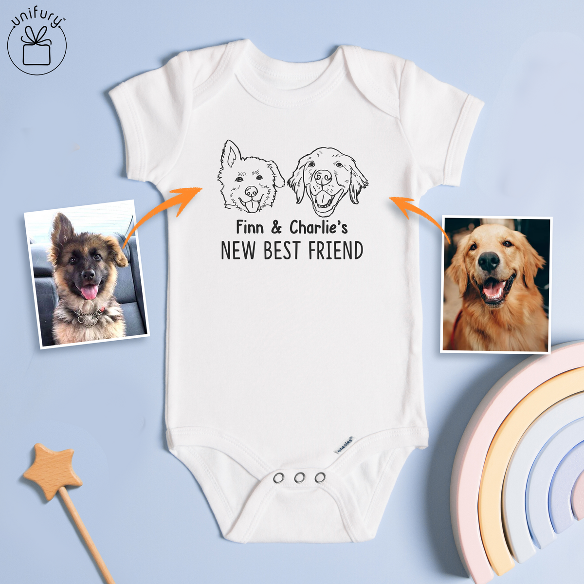 Personalized Baby Gift Dog Cat Line Art Baby Onesie