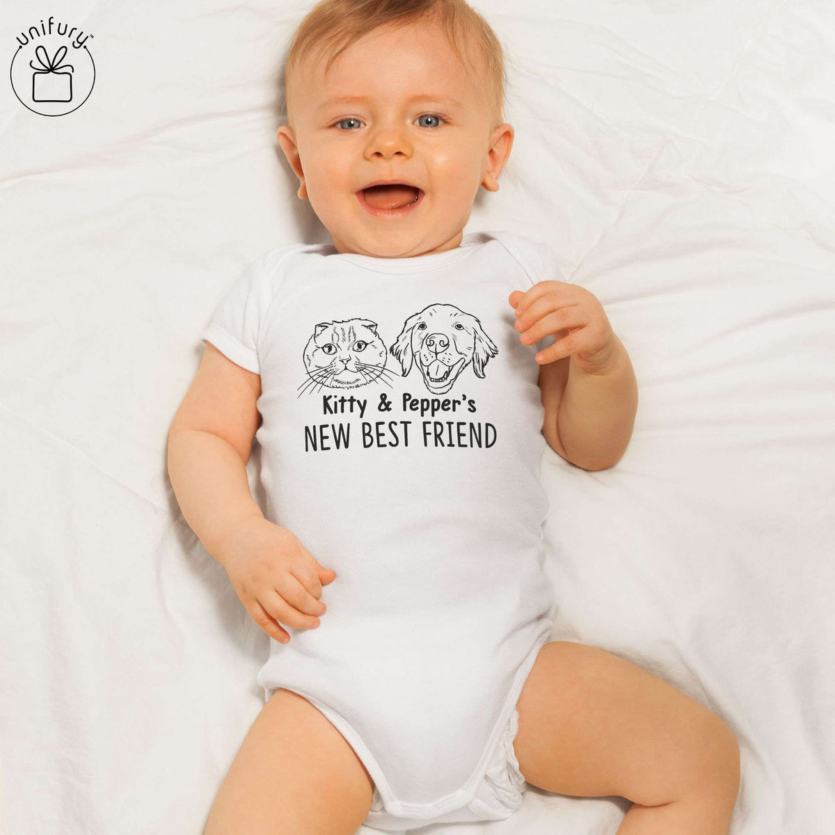 Personalized Baby Gift Dog Cat Line Art Baby Onesie