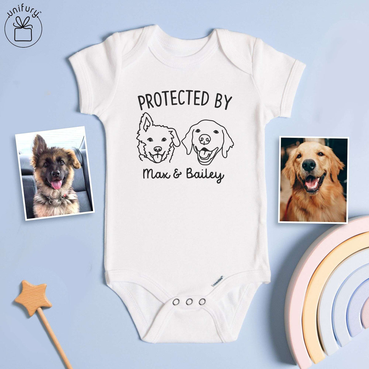 Protected By Dog Cat Line Art Baby Onesie