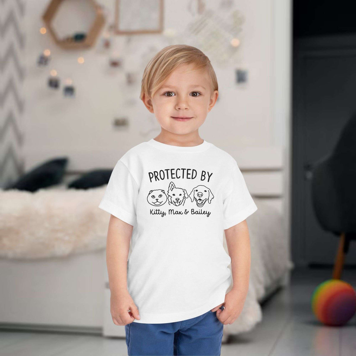 Protected By Dog Cat Line Art Baby Onesie