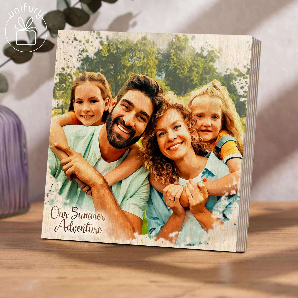 Custom Photo Portrait Couple Water Color Effect Wooden Block