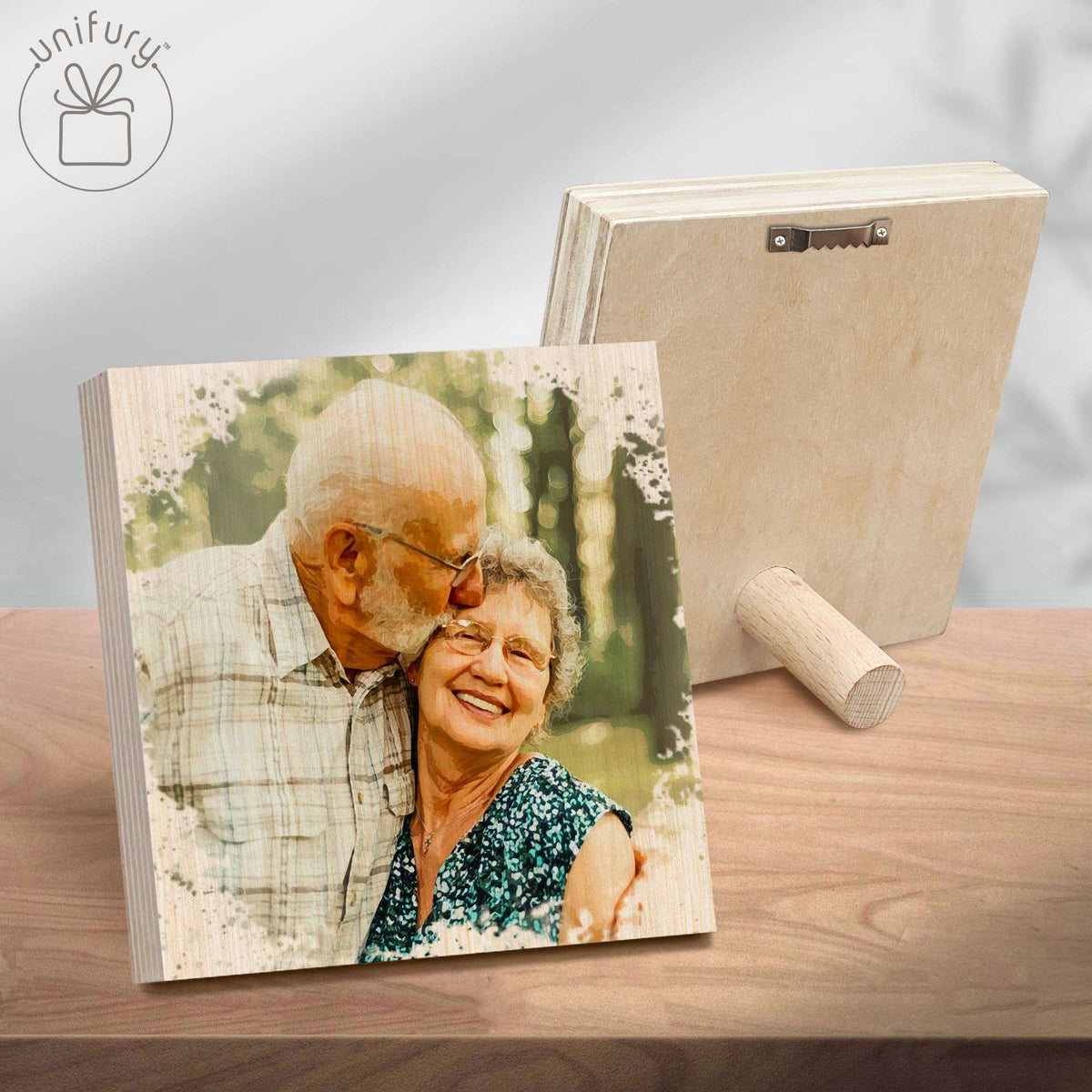 Custom Photo Portrait Couple Water Color Effect Wooden Block