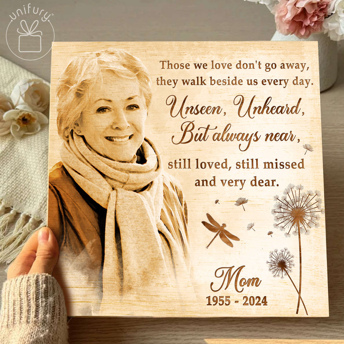 Those We Love Don't Go Away Memorial Wooden Block
