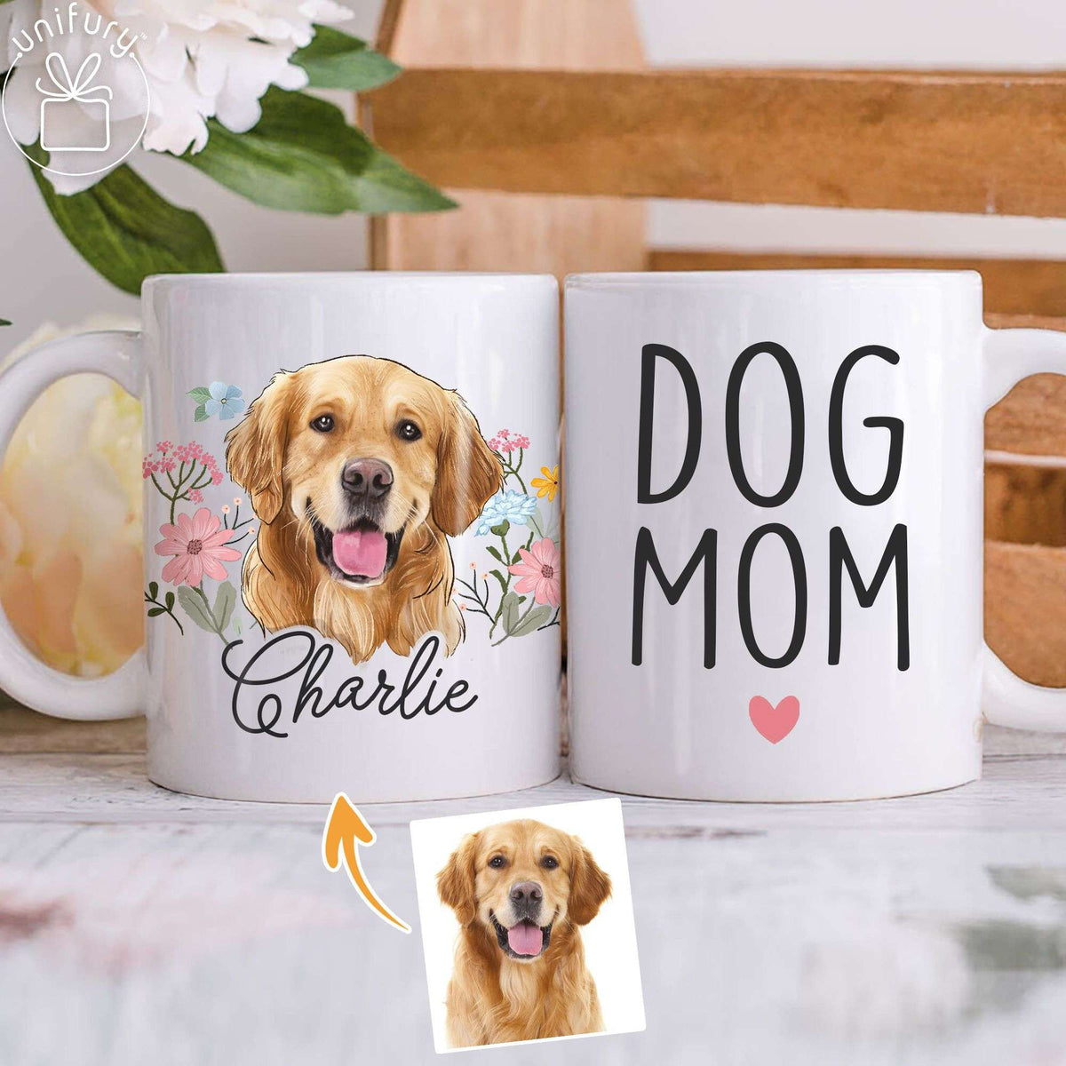 Custom Photo Dog Portrait With Wreath Edge-to-Edge Mug
