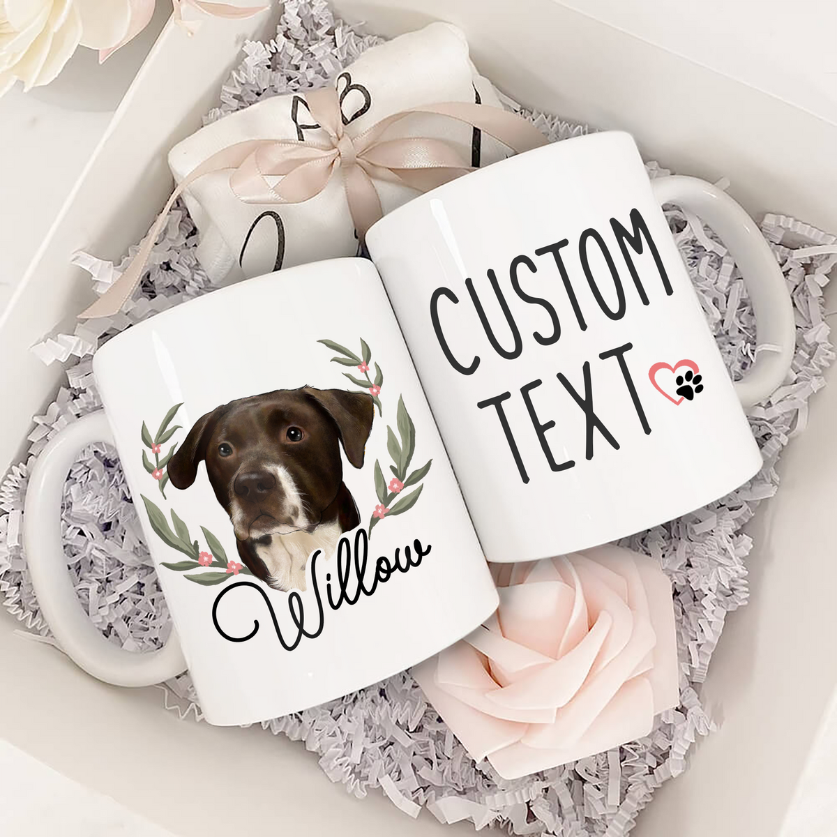 Custom Photo Dog Portrait With Wreath Edge-to-Edge Mug