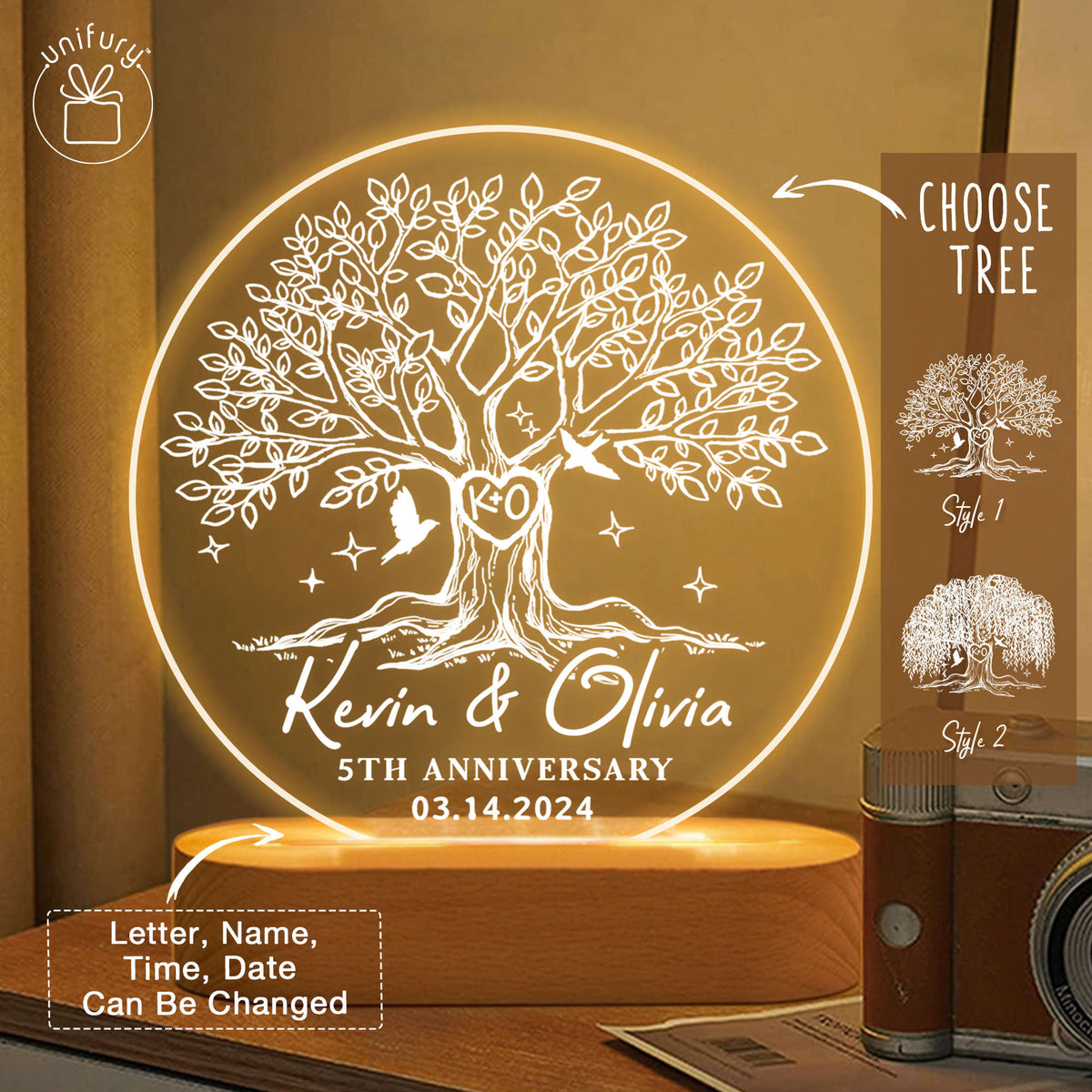 Personalized Anniversary Tree LED Night Light