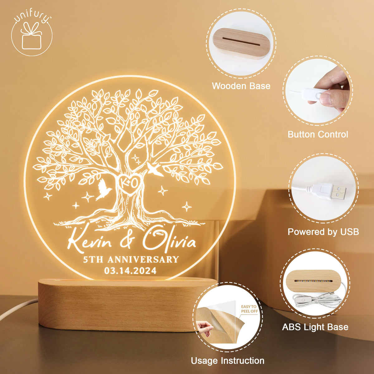 Personalized Anniversary Tree LED Night Light