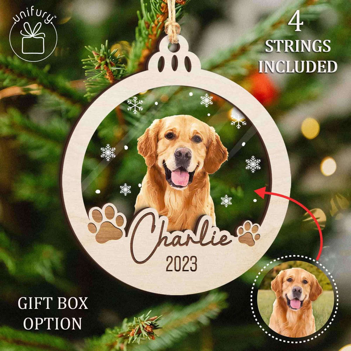 Dog Flower Crown Pet First Christmas Acrylic and Wood Ornament