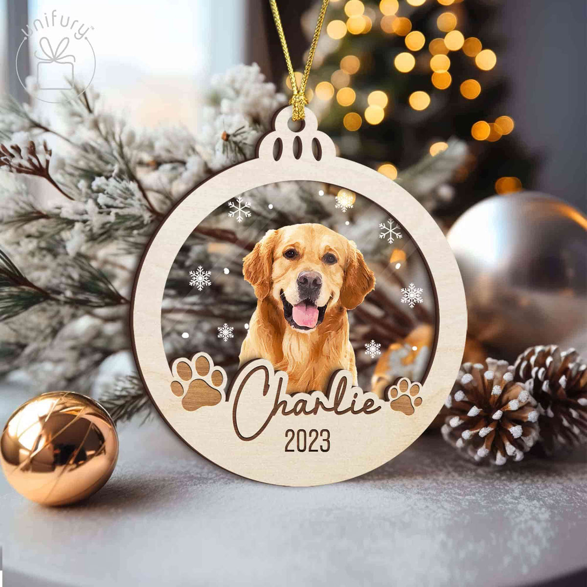 Dog Flower Crown Pet First Christmas Acrylic and Wood Ornament