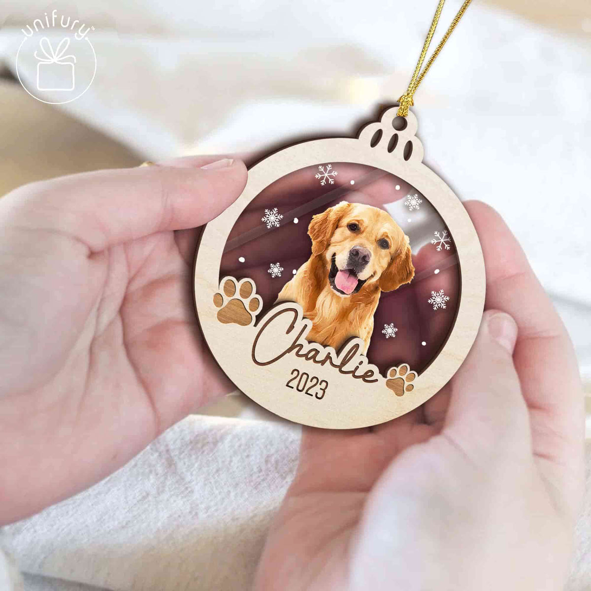 Dog Flower Crown Pet First Christmas Acrylic and Wood Ornament
