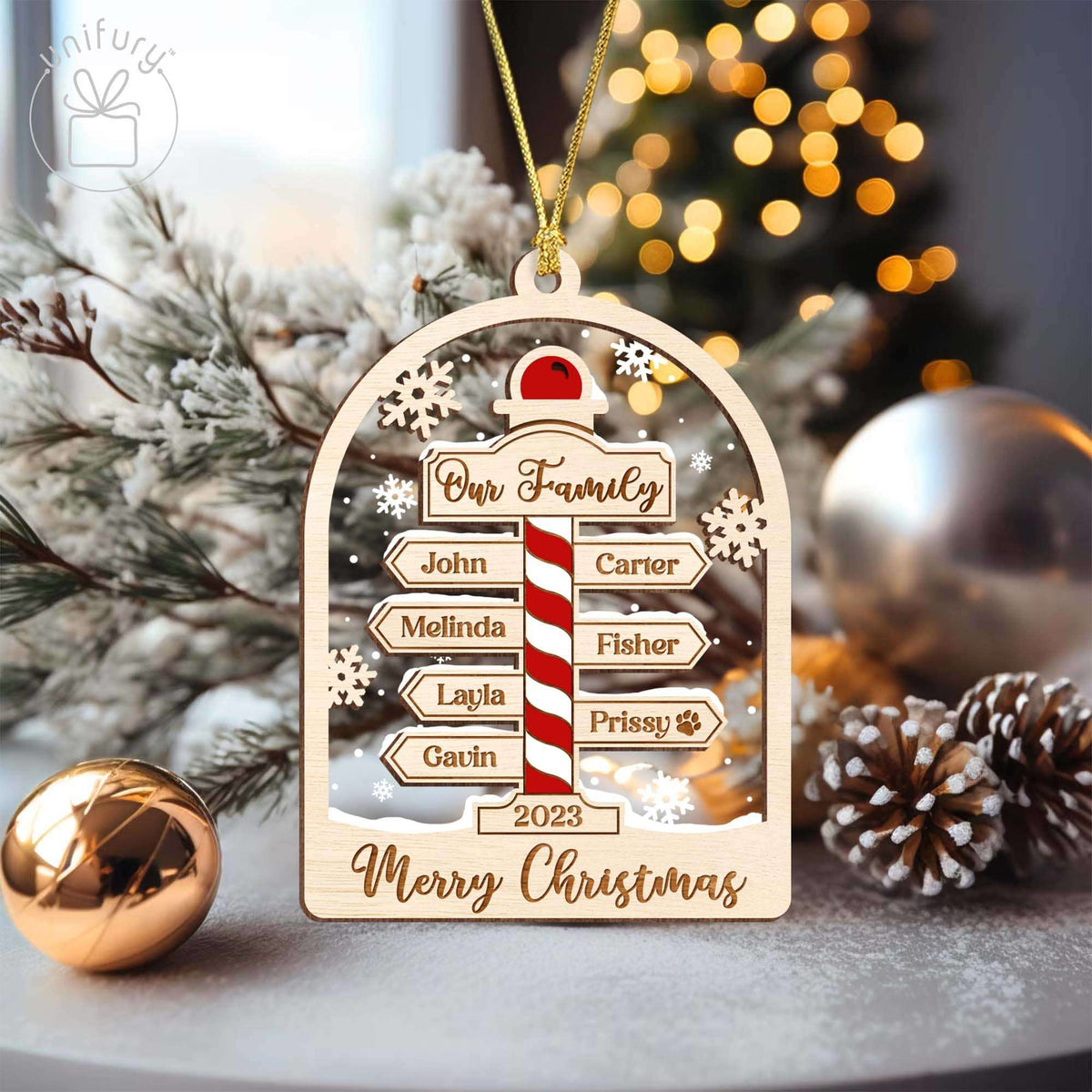 Unique North Pole Family Christmas Wood and Acrylic Ornament