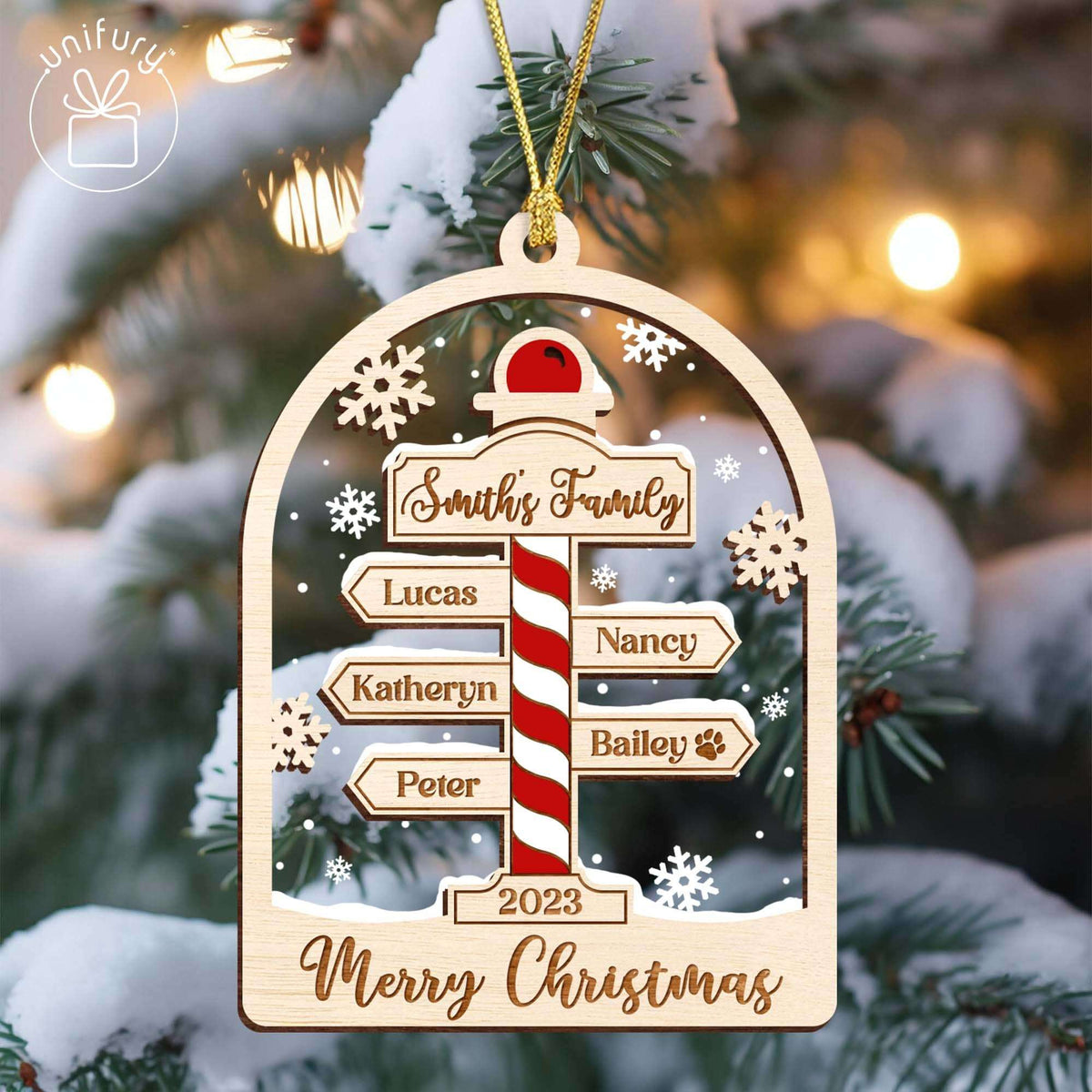 Unique North Pole Family Christmas Wood and Acrylic Ornament
