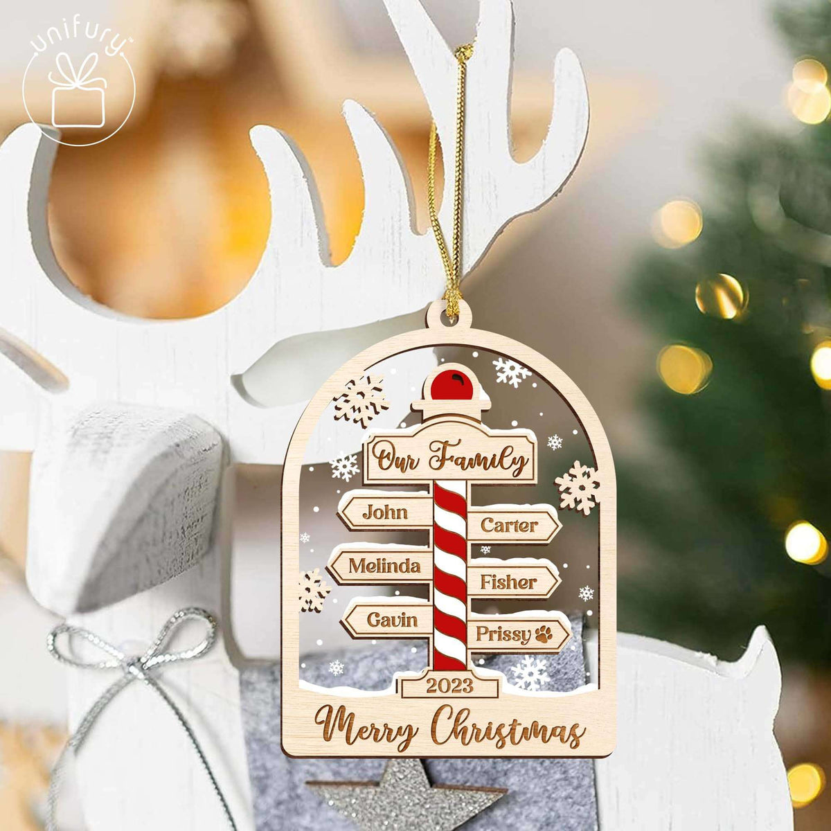 Unique North Pole Family Christmas Wood and Acrylic Ornament