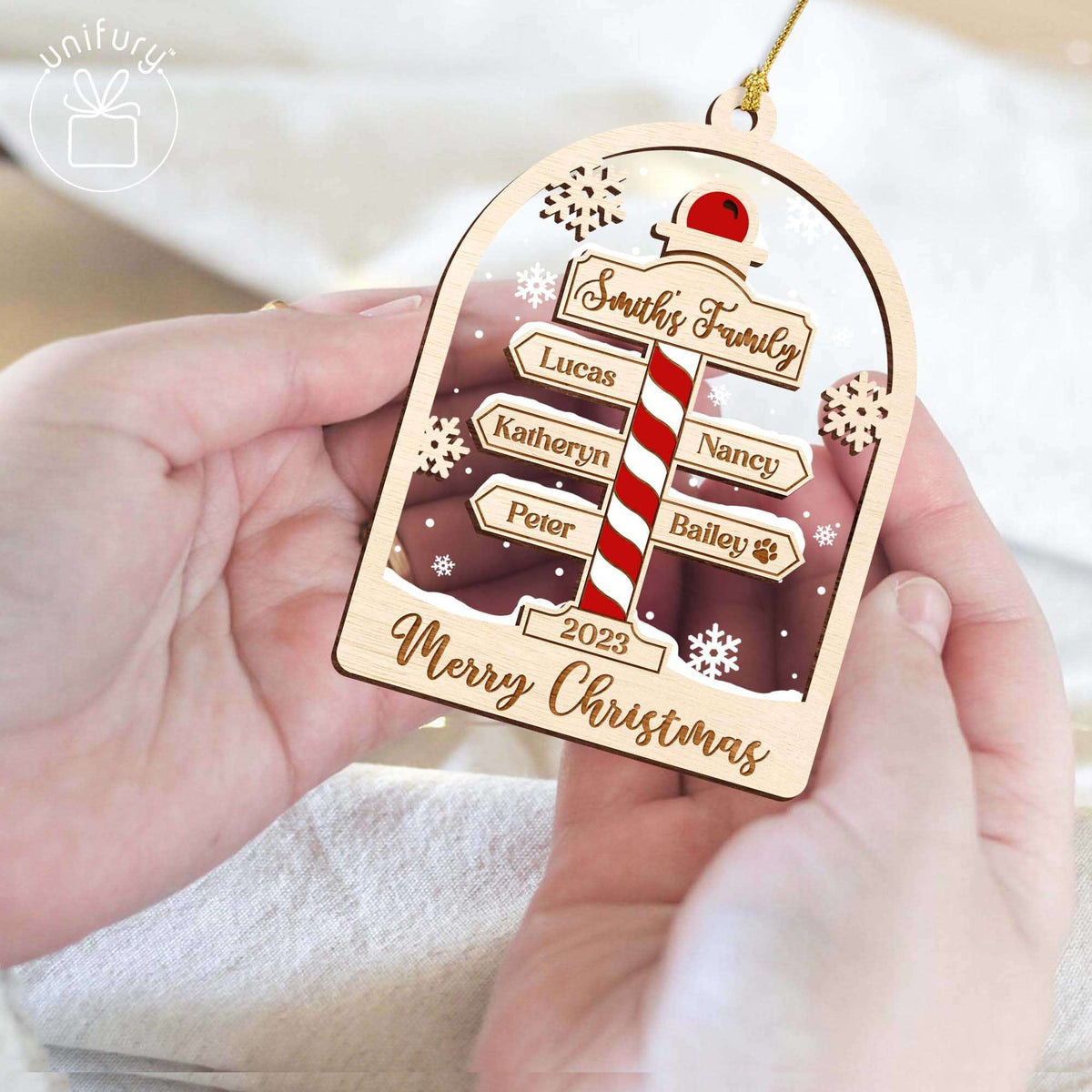 Unique North Pole Family Christmas Wood and Acrylic Ornament