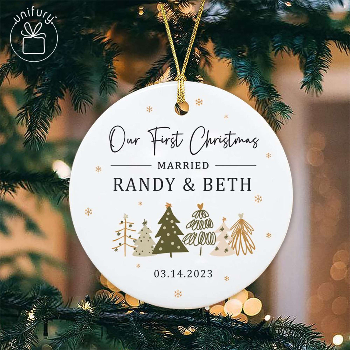 First Christmas Married Basic Color Ceramic Circle Ornament