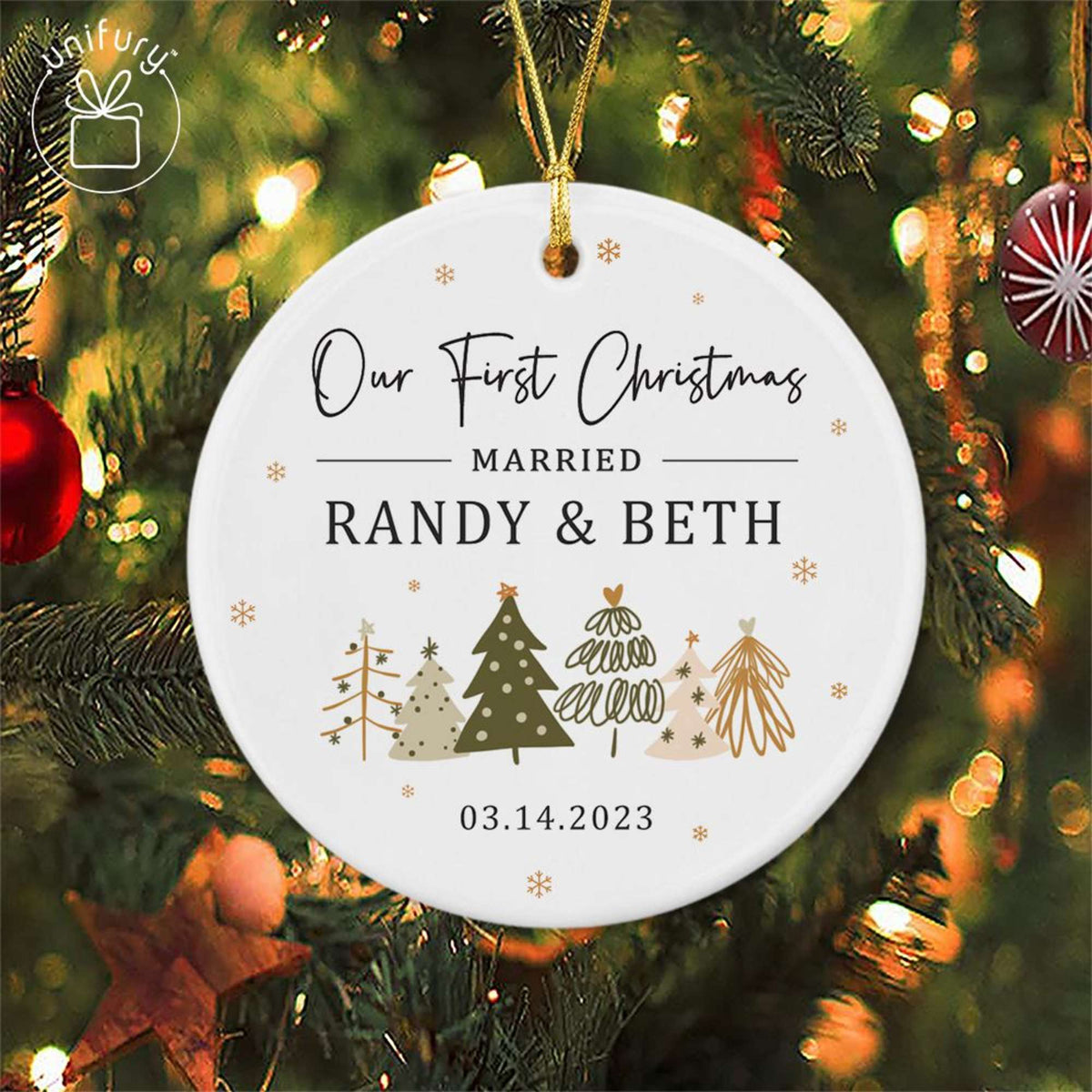 First Christmas Married Basic Color Ceramic Circle Ornament