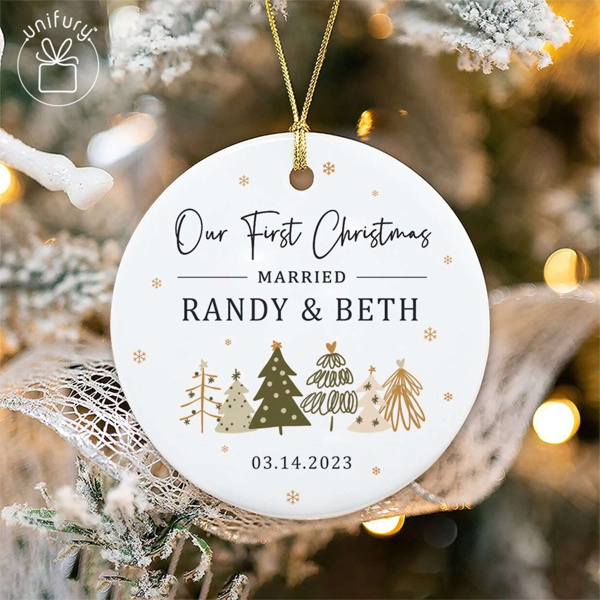 First Christmas Married Basic Color Ceramic Circle Ornament