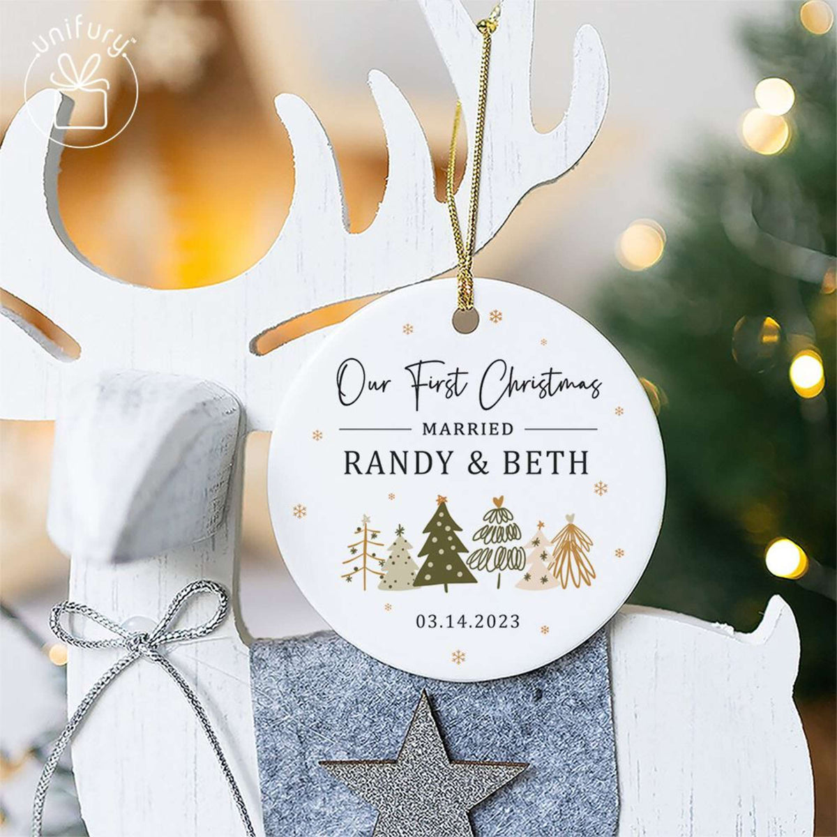 First Christmas Married Basic Color Ceramic Circle Ornament